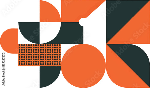 Abstract Geometric Bauhaus Style Composition with Orange and Black Shapes Minimalist Vector Background Pattern