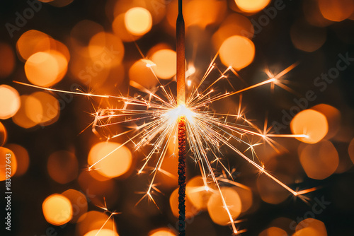 Sparkler on a golden background - New Year Celebration