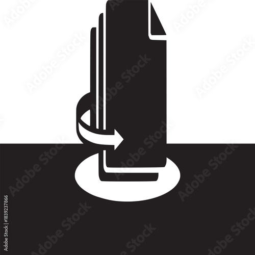 A black and white graphic of stacked pages with a circular arrow indicating duplication process