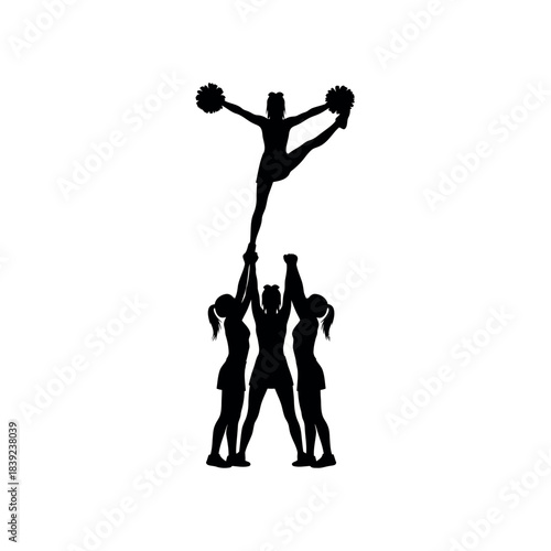 Cheerleading Stunt Silhouette Dynamic Performance.