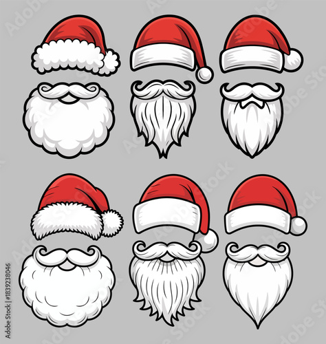 Santa Hat and Beard Clipart Collection for Christmas and Holiday Designs