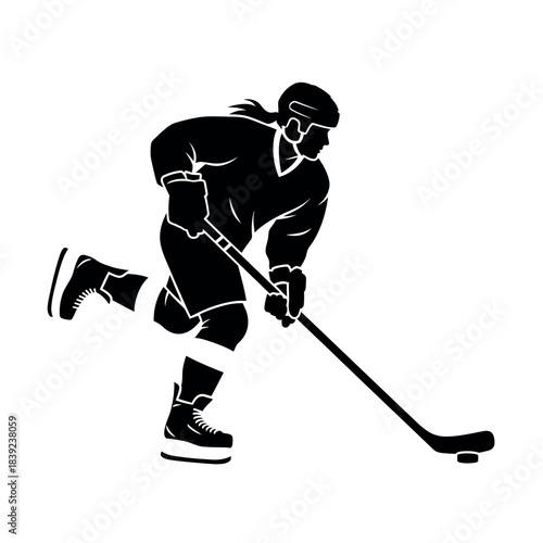 Dynamic Ice Hockey Player Silhouette in Action.