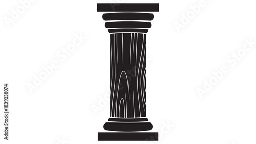 Black and White Wooden Column Illustration: Classical Architecture Element with Grain Texture