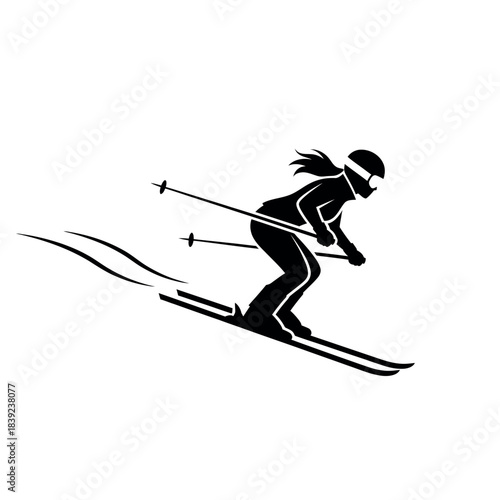 Dynamic Silhouette of a Skier Descending a Slope.