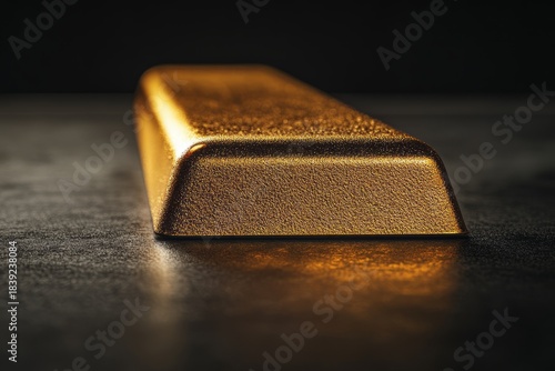 Close up of a gold bar on a table with natural lighting and texture details