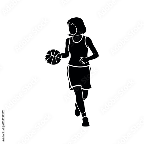 Female Basketball Player Dribbling Ball Silhouette.
