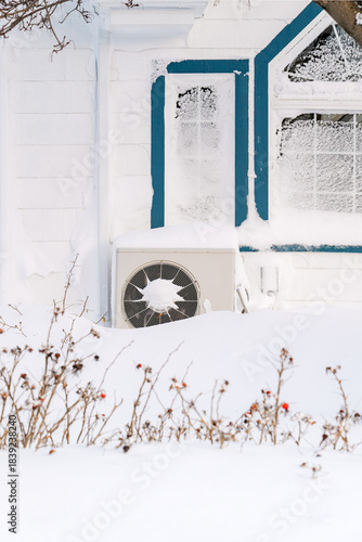 Residential heat pump in winter.