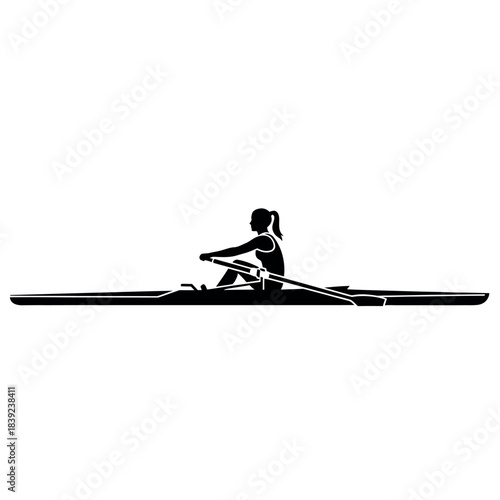 Female Rower in Scull Boat Silhouette.