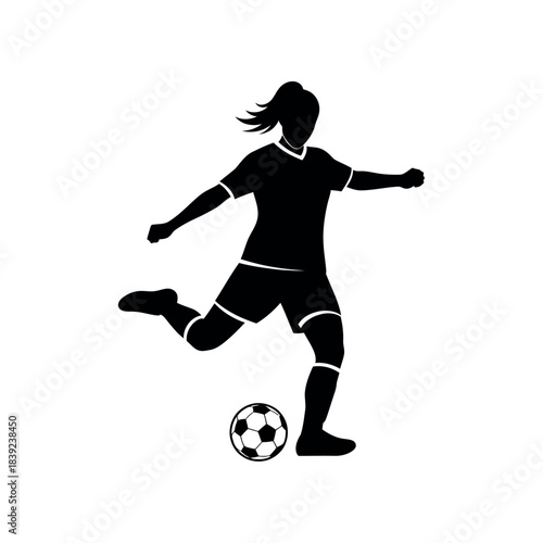 Female Soccer Player Kicking Ball Silhouette.