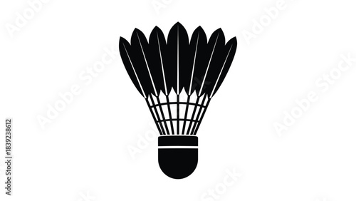 A simple black and white illustration depicting a badminton shuttlecock
