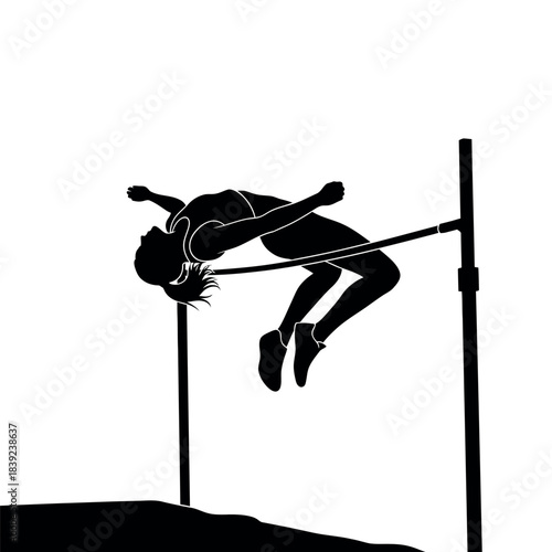 Silhouette of a female athlete performing a high jump.