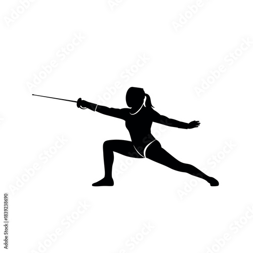 Silhouette of a Female Fencer in Action.