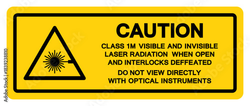 Caution Class 1M Visible And Invisible Laser Radiation Symbol Sign,Vector Illustration, Isolate On White Background Label.EPS10