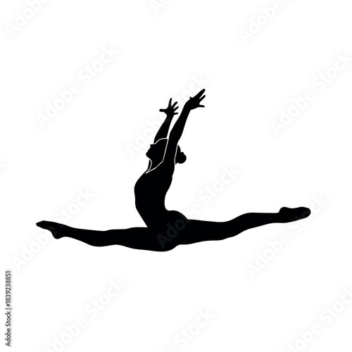 Silhouette of a gymnast performing a split leap.