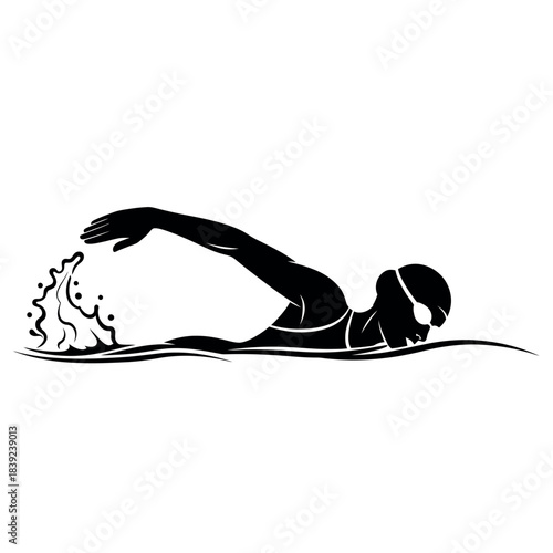 Silhouette of a swimmer performing the freestyle stroke.