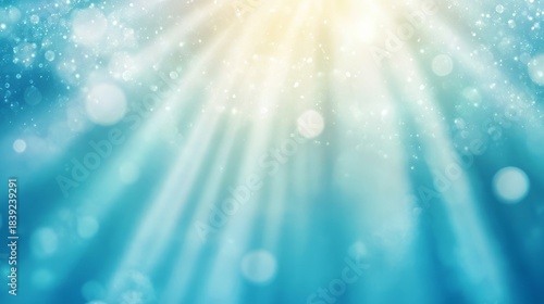 Bright blue background with sunbeams and stars creating a serene celestial atmosphere