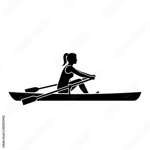 Silhouette of a Woman Rowing a Boat.