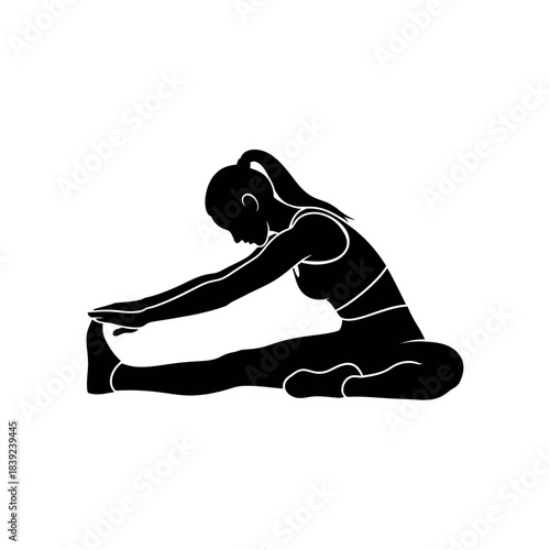 Silhouette of a woman stretching her legs in a fitness pose.