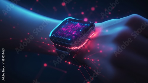 Person holding a smartwatch with a glowing display showcasing various app notifications