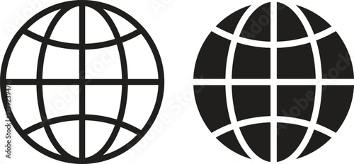 Two stylized globe icons in black and white outlines isolated on white background