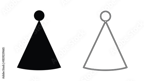 Simple geometric shapes a solid cone and an outlined triangular form