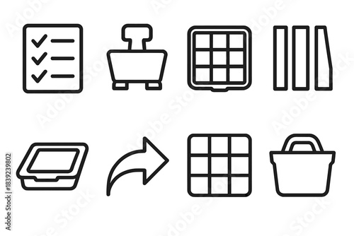 Functional Storage Tools. Functional Storage Tools Set linear set: inventory list, bin clips, compartment box, divider inserts, storage lid, sort-and-store arrow, organization grid