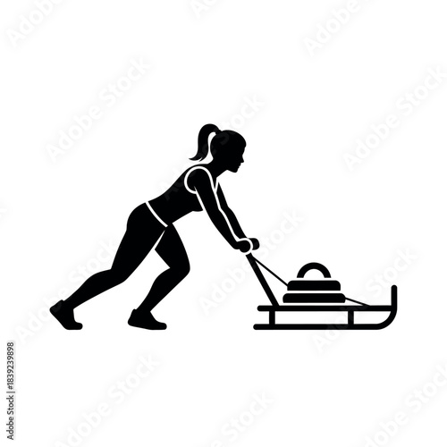 Woman Sled Push Exercise Silhouette.