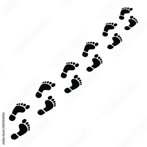 Footprints walking on white background isolated, top view