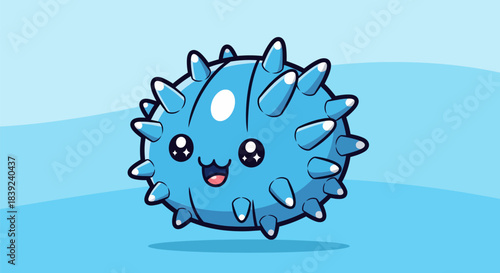 Adorable cartoon sea urchin with spikes and a happy expression, smiling widely.