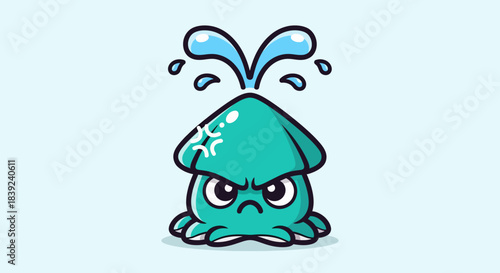 Angry cartoon squid with water splashes, expressing frustration and irritation.