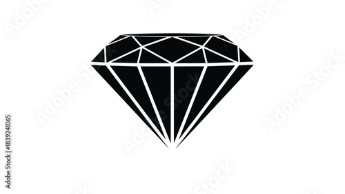 A striking black and white illustration of a classic faceted diamond shape