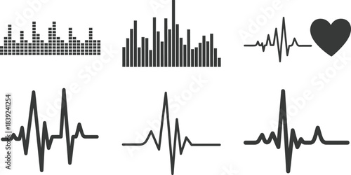 Abstract vector graphic of sound waves heartbeat and digital signals