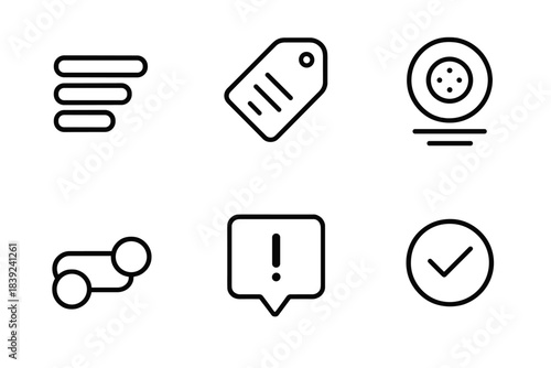 Abstract Icon Grid. Controlled Terminology Set linear set: term strip, domain tag, metadata icon, link connector, clarity note, validation check.