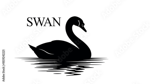 Elegant swan silhouette on water with wave reflection design