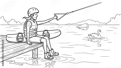 Wakeboarding adventure: relaxing on the dock ready to ride the waves