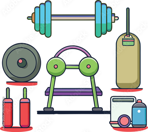 Isolated heavy metal dumbbells and weights equipment vector for gym fitness and strength training
