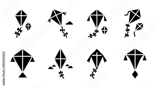 Collection of silhouette kite designs in minimalist style