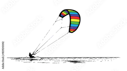 Vibrant kite surfing adventure on minimalist ocean