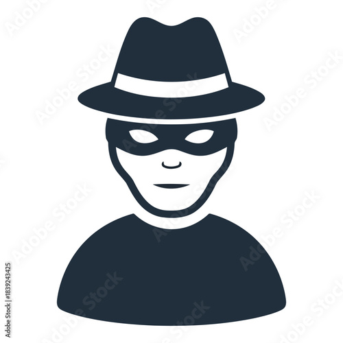 Thief wearing a hat and mask icon, criminal activity concept