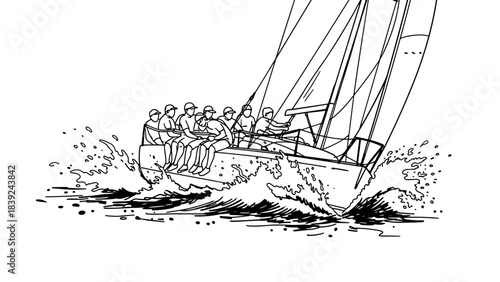 Sailing adventure with crew on racing yacht in dynamic waves