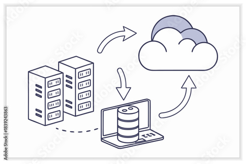 Modern Data Center Illustration Secure Cloud Server, Network Rack and Digital Infrastructure