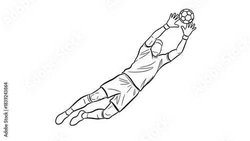 Dynamic soccer goalkeeper dive in linear style capturing save