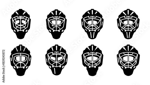 Hockey helmet silhouette set: iconic face mask designs for sports graphics