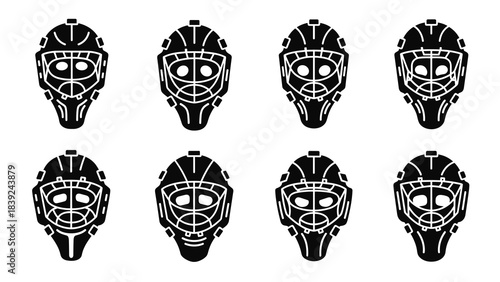 Silhouette collection of hockey goalie masks with various designs