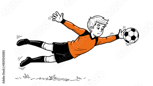 Dynamic sketch of goalkeeper saving soccer ball in mid-air