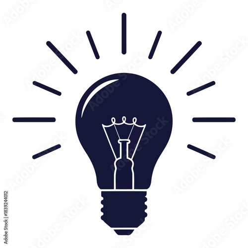 Illuminated navy blue light bulb icon representing ideas and innovation