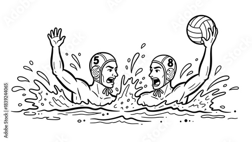 Dynamic water polo action: two players competing in a splashy match