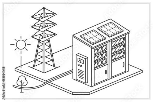 Modern Data Center Illustration Secure Cloud Server, Network Rack and Digital Infrastructure