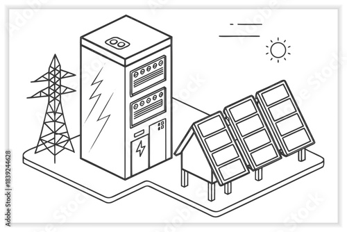 Modern Data Center Illustration Secure Cloud Server, Network Rack and Digital Infrastructure