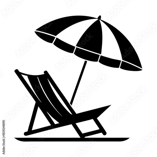 Beach chair and umbrella relaxation vacation silhouette